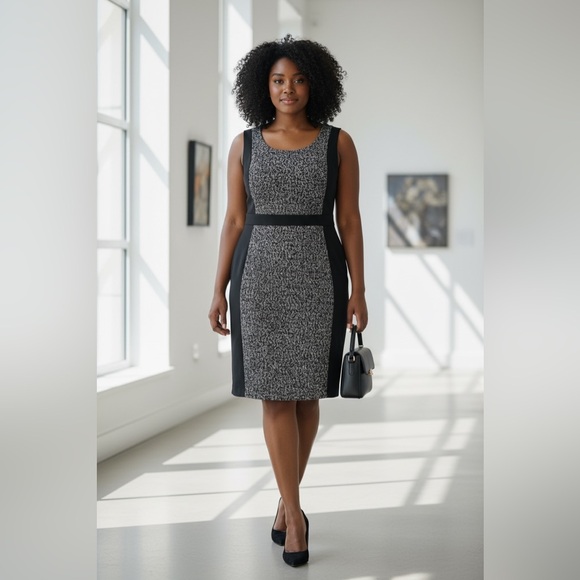 New Torrid Black and White Boucle Contoured Panel Stretch Midi Dress - Picture 5 of 6